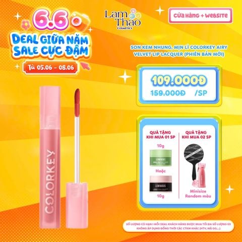  [DEAL SỐC 05.06 - 08.06] [MUA 1 TẶNG MASK ĐẤT SÉT COLORKEY 10G] [MUA 2 TẶNG GƯƠNG CẦM TAY + SON COLOREY MINI] Son Kem Nhung, Mịn Lì Colorkey Airy Velvet Lip Lacquer (Phiên Bản Mới) 