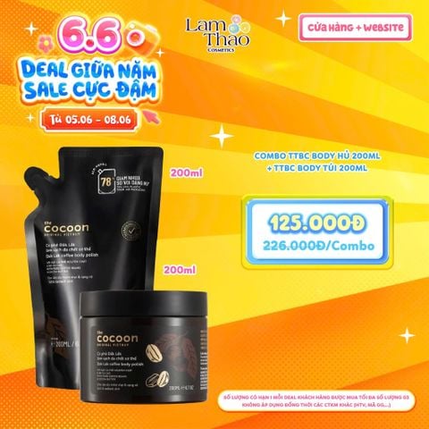  [DEAL SỐC 05.06 - 08.06 COMBO TÚI + HŨ 200ML] Tẩy Tế Bào Chết Toàn Thân Cà Phê Đắk Lắk Cocoon Dak Lak Coffee Body Polish 