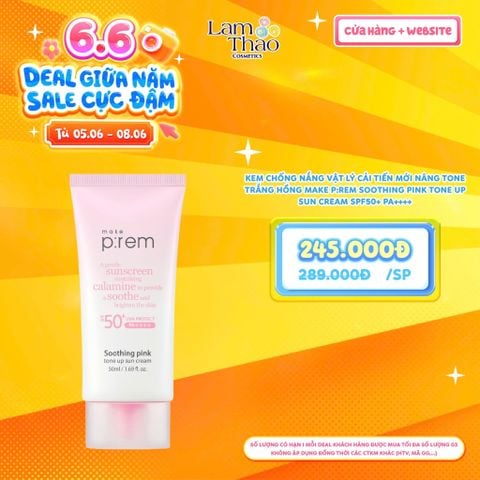  [DEAL SỐC 05.06 - 08.06 SIZE 50ML] Kem Chống Nắng Vật Lý Cải Tiến Mới Nâng Tone Trắng Hồng Make P:rem Soothing Pink Tone Up Sun Cream SPF50+ PA++++ 