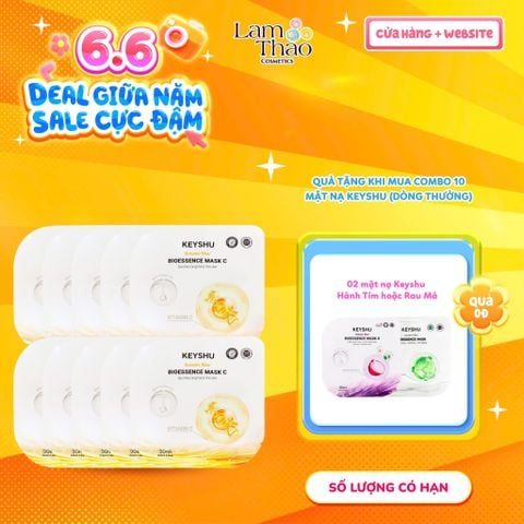  [MUA 10 MASK KEYSHU DÒNG THƯỜNG TẶNG 02 MASK KEYSHU] Mặt Nạ Vitamin C Cấp Ẩm Dưỡng Sáng Da Keyshu Botanic Fiber Bioessence Mask C 