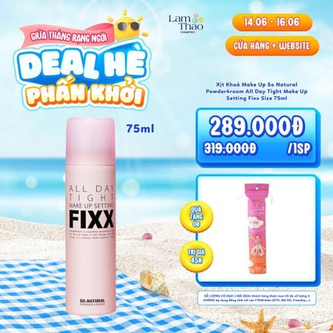  [DEAL SỐC 14.06 - 16.06 MUA SIZE 75ML TẶNG BTT ALICE 150 MIẾNG] Xịt Khoá Make Up Cho Lớp Nền Căng Bóng, Mịn Lì So Natural Powder4room All Day Tight Make Up Setting Fixx 
