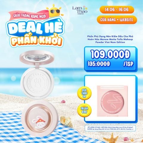  [DEAL SỐC 14.06 - 16.06 TẶNG MÁ HỒNG MENOW] Phấn Phủ Dạng Nén Kiềm Dầu Che Phủ Hoàn Hảo Menow Matte Tulle Makeup Powder Viet Nam Edition 