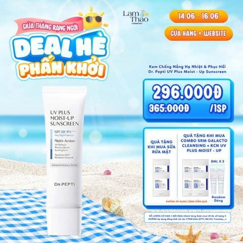  [DEAL 14.06 - 16.06] [MUA 1 TẶNG 02 MASK DR.PEPTI] [MUA COMBO KCN MOIST-UP + SRM DR.PEPTI TẶNG 4 MASK DR.PEPTI +  2 KCN DR.PEPTI 8ML] Kem Chống Nắng Hạ Nhiệt & Phục Hồi Dr.Pepti UV Plus Moist - Up Sunscreen 