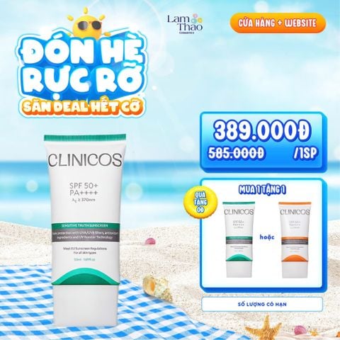  [MUA 1 TẶNG 1 KCN CLINICOS] Kem Chống Nắng Dành Cho Da Nhạy Cảm Clinicos Sensitive Truth Sunscreen SPF50+ PA++++ 