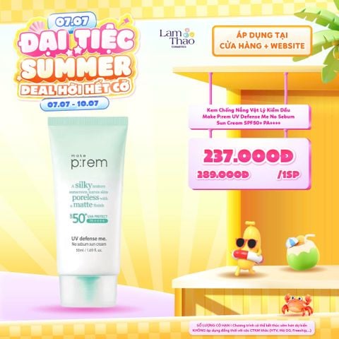  [DEAL SỐC 07.07 - 10.07] Kem Chống Nắng Vật Lý Kiềm Dầu Make P:rem UV Defense Me No Sebum Sun Cream SPF50+ PA++++ 