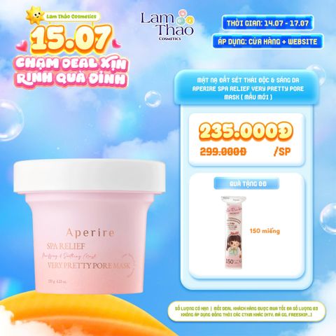  [DEAL SỐC 14.07 - 17.07 MUA SIZE 150ML TẶNG BTT LA PURA 150 MIẾNG] Mặt Nạ Đất Sét Thải Độc & Sáng Da Aperire Spa Relief Very Pretty Pore Mask ( Mẫu Mới ) 