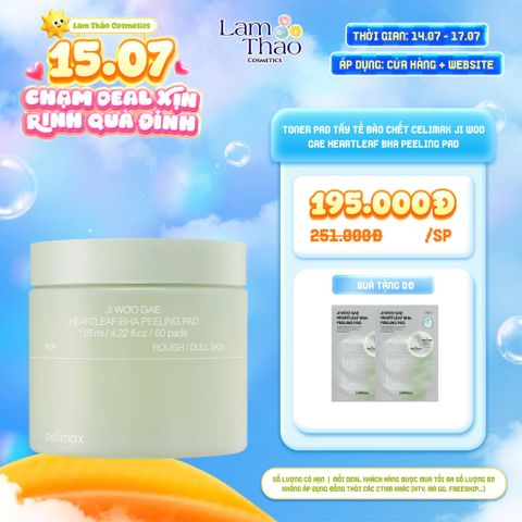  [DEAL SỐC 14.07 - 17.07 TẶNG 02 GÓI SAMPLE TONTER PAD CELIMAX 5ML] Toner Pad Tẩy Tế Bào Chết Celimax Ji Woo Gae Heartleaf BHA Peeling Pad 