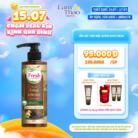  [DEAL SỐC 14.07 - 17.07: MUA 01 TẶNG DẦU XẢ FRESH - MUA 02 TẶNG 2 DẦU XẢ FRESH + TÚI SỮA TẮM REFILL CINDY BLOOM] Dầu Gội Thảo Mộc Dưỡng Sinh Sạch Gàu Mềm Mượt Fresh 