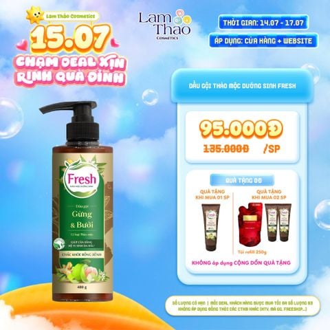  [DEAL SỐC 14.07 - 17.07: MUA 01 TẶNG DẦU XẢ FRESH - MUA 02 TẶNG 2 DẦU XẢ FRESH + TÚI SỮA TẮM REFILL CINDY BLOOM #SEXY REXY] Dầu Gội Thảo Mộc Dưỡng Sinh Chắc Khoẻ Bồng Bềnh Fresh 
