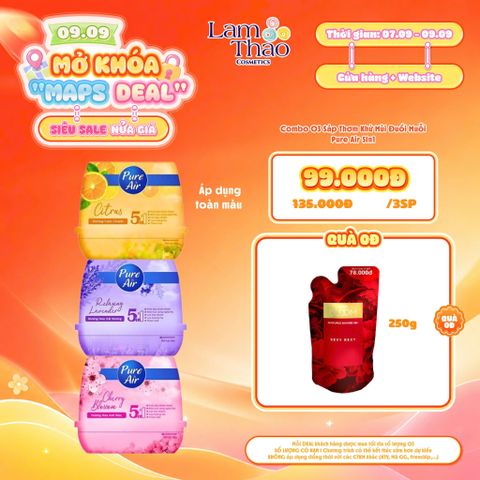  [DEAL SỐC 07.09 - 09.09 MUA COMBO 3 HŨ TẶNG SỮA TẮM CINDY BLOOM #SEXY REXY 250G] Sáp Thơm Khử Mùi Đuổi Muỗi Pure Air 5In1 