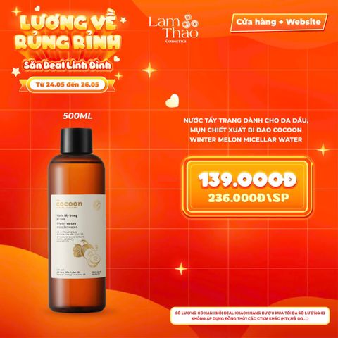  [DEAL SỐC 24.05 - 26.05 SIZE 500ML] Nước Tẩy Trang Dành Cho Da Dầu, Mụn Chiết Xuất Bí Đao Cocoon Winter Melon Micellar Water 