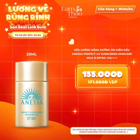  [DEAL SỐC 24.05 - 26.05] Sữa Chống Nắng Dưỡng Ẩm Kiềm Dầu Anessa Perfect UV Sunscreen Skincare Milk N SPF50+ PA++++ 