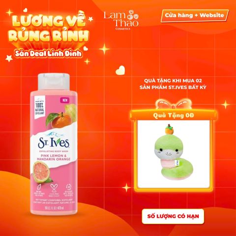 [MUA 2 SP ST.IVES BẤT KỲ TẶNG 01 GẤU BÔNG] Sữa Tắm Dưỡng Sáng Da St.Ives Pink Lemon & Mandarin Orange Exfoliating Body Wash (Mẫu Mới) 