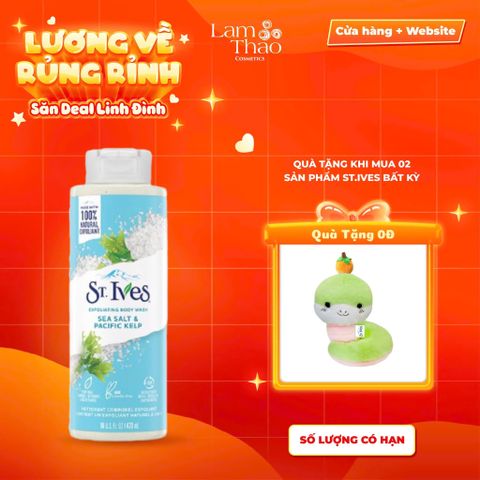  [MUA 2 SP ST.IVES BẤT KỲ TẶNG 01 GẤU BÔNG] Sữa Tắm Loại Bỏ Da Chết St.Ives Purifying Sea Salt & Pacific Kelp Exfoliating Body Wash (Mẫu Mới) 