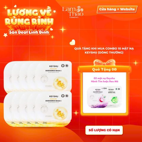 [MUA 10 MASK KEYSHU DÒNG THƯỜNG TẶNG 02 MASK KEYSHU] Mặt Nạ Vitamin C Cấp Ẩm Dưỡng Sáng Da Keyshu Botanic Fiber Bioessence Mask C 