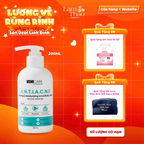  [TẶNG BTT BEFOU 50 MIẾNG][MUA HĐ MD CARE 499K TẶNG 01 TÚI DA ĐỰNG MỸ PHẨM] Sữa Dưỡng Thể Dành Cho Da Mụn MD CARE Calming And Moisturizing Acne Body Lotion 