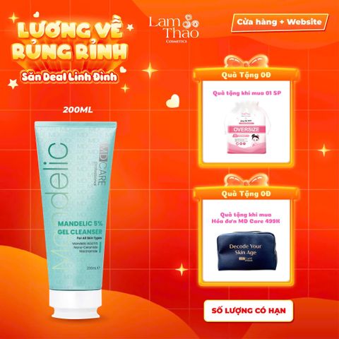  [TẶNG BTT BEFOU 50 MIẾNG][MUA HĐ MD CARE 499K TẶNG 01 TÚI DA ĐỰNG MỸ PHẨM] Gel Rửa Mặt Sạch Sâu Và Tẩy Tế Bào Chết MD Care Mandelic Acid 5% Gel Cleanser 