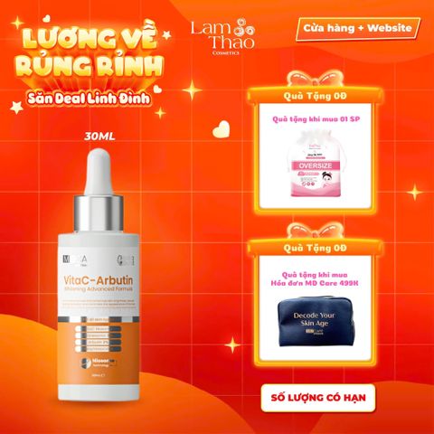  [TẶNG BTT BEFOU 50 MIẾNG][MUA HĐ MD CARE 499K TẶNG 01 TÚI DA ĐỰNG MỸ PHẨM] Tinh Chất Hỗ Trợ Sáng Da, Chống Lão Hoá MD CARE VitaC Arbutin Serum Whitening Advanced Formula 