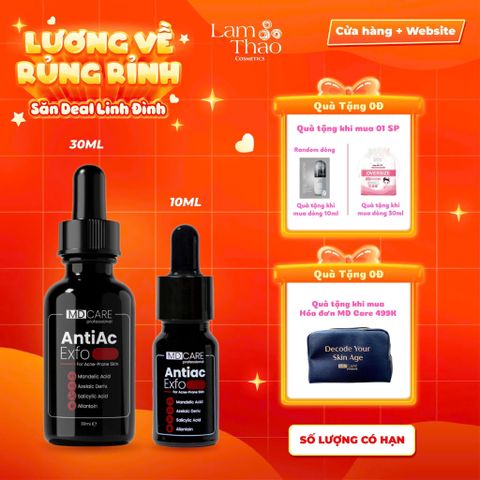  [MUA SIZE 30ML TẶNG BTT BEFOU 50 MIẾNG - MUA SIZE 10ML TẶNG MẶT NẠ ARUMORE][HĐ MD CARE 499K TẶNG 01 TÚI DA ĐỰNG MỸ PHẨM] Tẩy Tế Bào Chết Kiểm Soát Mụn, Giảm Viêm Và Giảm Tiết Dầu MD CARE AntiAc Exfo 