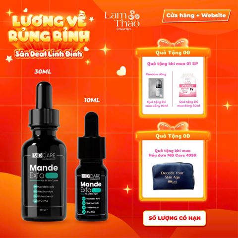  [MUA SIZE 30ML TẶNG BTT BEFOU 50 MIẾNG - MUA 10ML TẶNG MẶT NẠ ARUMORE][HĐ MD CARE 499K TẶNG 01 TÚI DA ĐỰNG MỸ PHẨM] Tẩy Tế Bào Chết Căng Bóng, Cấp Ẩm Và Làm Sáng Da MD CARE Mande Exfo 