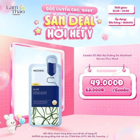 [DEAL SỐC 31.05 - 01.06 KHI MUA COMBO 3 MASK] Mặt Nạ Làm Dịu & Cấp Ẩm Sâu Mediheal Dermaplus Aloe Mask 