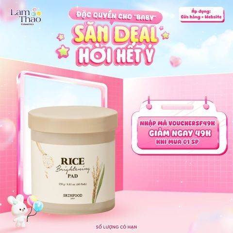  Toner Pad Gạo Dưỡng Trắng Da Skinfood Rice Brightening Pad 