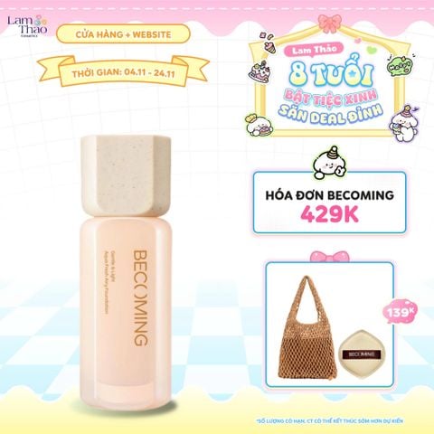  [DEAL SỐC 4.11 - 24.11 HOÁ ĐƠN BECOMING 429K TẶNG TÚI TOTE + BÔNG MÚT HỘP NHỰA] Kem Nền Dành Cho Da Khô Becoming Aqua Fresh Airy Foundation 