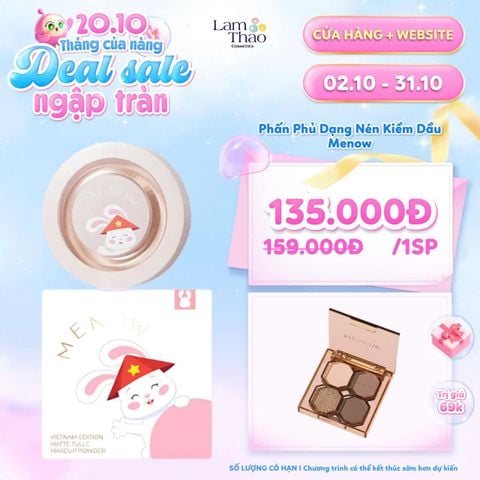  [TẶNG 1 PHẤN MẮT MENOW] Phấn Phủ Dạng Nén Kiềm Dầu Che Phủ Hoàn Hảo Menow Matte Tulle Makeup Powder Viet Nam Edition 