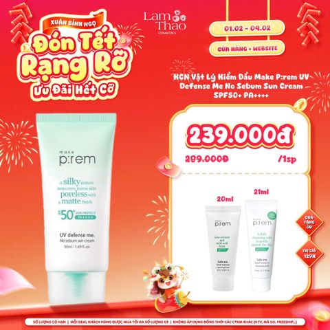 [DEAL SỐC 01.02 - 04.02 TẶNG SRM 20ML + SỮA TT 21ML] Kem Chống Nắng Vật Lý Kiềm Dầu Make P:rem UV Defense Me No Sebum Sun Cream SPF50+ PA++++ 