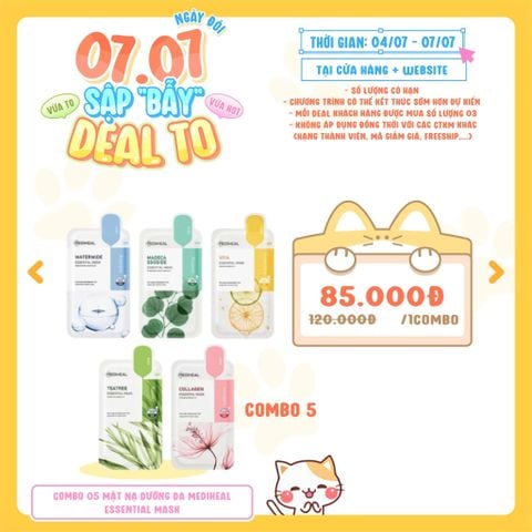  [DEAL 04/7 - 07/7 COMBO 5 NẠ GIÁ SỐC] Mặt Nạ Dưỡng Da Mediheal Essential Mask 