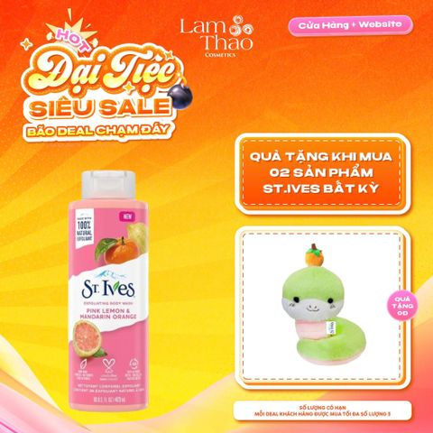  [MUA 2 SP ST.IVES BẤT KỲ TẶNG 01 GẤU BÔNG] Sữa Tắm Dưỡng Sáng Da St.Ives Pink Lemon & Mandarin Orange Exfoliating Body Wash (Mẫu Mới) 