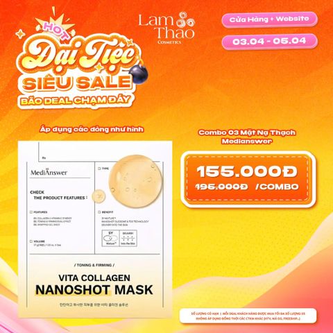  [DEAL SỐC 03.04 - 05.04 COMBO 3 MASK] Mặt Nạ Dạng Thạch Hỗ Trợ Làm Sáng Và Săn Chắc Da MediAnswer Vita Collagen NanoShot Mask (Mẫu Mới) 
