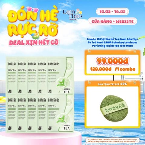  [DEAL SỐC 13.05 - 16.05 MUA COMBO 10 MASK TẶNG MÚT RỬA MẶT COLORKEY] Mặt Nạ Hỗ Trợ Giảm Dầu Mụn Từ Trà Xanh & BHA Colorkey Luminous Purifying Facial Tea Tree Mask 