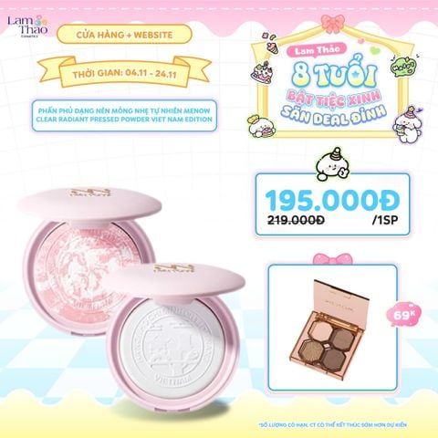  [DEAL SỐC 4.11 - 24.11 TẶNG 1 PHẤN MẮT MENOW] Phấn Phủ Dạng Nén Mỏng Nhẹ Tự Nhiên Menow Clear Radiant Pressed Powder Viet Nam Edition 