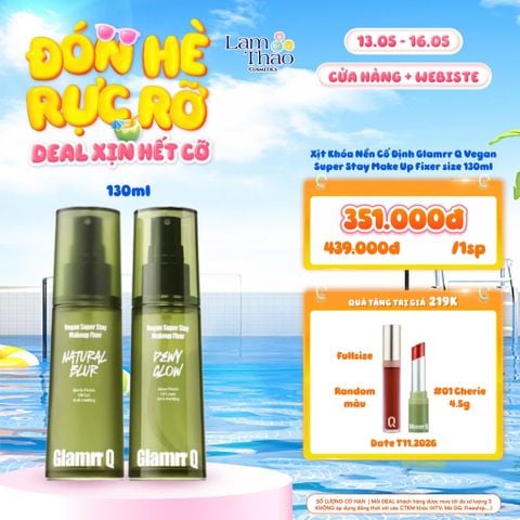  [DEAL SỐC 13.05 - 16.05 MUA SIZE 130ML TẶNG 02 SON GLAMRR Q] Xịt Khóa Nền Cố Định Glamrr Q Vegan Super Stay Make Up Fixer 