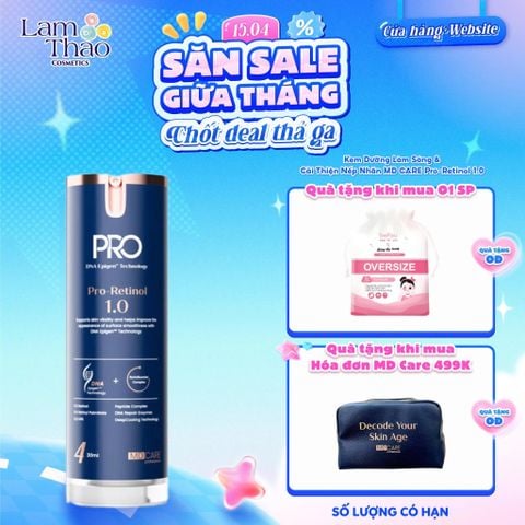  [TẶNG BTT BEFOU OVERSIZE 50 MIẾNG] [HĐ MD CARE 499K TẶNG 01 TÚI DA] Kem Dưỡng Làm Sáng & Cải Thiện Nếp Nhăn MD CARE Pro-Retinol 1.0 