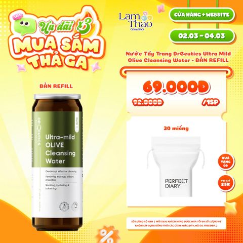  [DEAL SỐC 02.03 - 04.03 MUA BẢN REFILL TẶNG BTT 30 MIẾNG] Nước Tẩy Trang Làm Sạch Sâu Và Dưỡng Ẩm Cho Mọi Loại Da, Da Nhạy Cảm DrCeutics Ultra Mild Olive Cleansing Water 