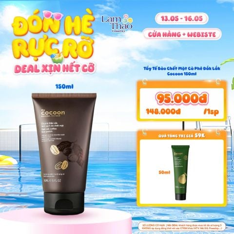  [DEAL SỐC 13.05 - 16.05 MUA SIZE 150ML TẶNG DẦU XẢ BƯỞI COCOON 50ML] Tẩy Tế Bào Chết Mặt Cà Phê Đắk Lắk Cocoon Dak Lak Coffee Face Polish 