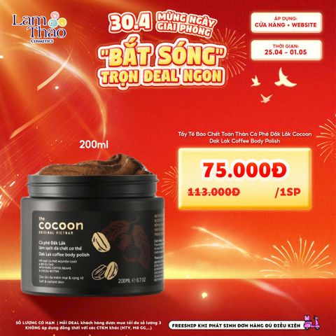  [DEAL SỐC 25.04 - 01.05 MUA SIZE 200ML DẠNG HŨ] Tẩy Tế Bào Chết Toàn Thân Cà Phê Đắk Lắk Cocoon Dak Lak Coffee Body Polish 