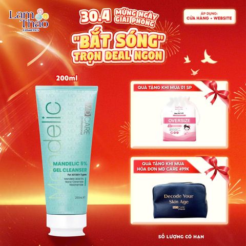  [TẶNG BTT BEFOU OVERSIZE 50 MIẾNG] [HĐ MD CARE 499K TẶNG 01 TÚI DA] Gel Rửa Mặt Sạch Sâu Và Tẩy Tế Bào Chết MD Care Mandelic Acid 5% Gel Cleanser 