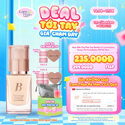  [DEAL SỐC 14.08 - 17.08 MUA 01 TẶNG GƯƠNG CẦM TAY + 2 SOÁP TT BANILA CO 7ML ---- MUA 02 TẶNG GƯƠNG CẦM TAY + TÚI ĐỰNG MỸ PHẨM + 4 SOÁP TT BANILA CO 7ML] Kem Nền Che Phủ Cao Banila Co Covericious Power Fit Foundation SPF45 PA++ 