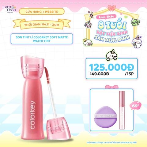  [DEAL SỐC 4.11 - 24.11 TẶNG BÔNG MÚT NỀN + CỌ MÔI SILI CON COLORKEY] Son Tint Lì Colorkey Soft Matte Water Tint 