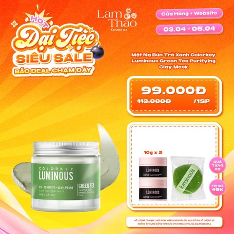  [DEAL SỐC 03.04 - 05.04 TẶNG MÚT RỬA MẶT + 02 MẶT NẠ ĐẤT SÉT COLORKEY 10G] Mặt Nạ Bùn Trà Xanh Dành Cho Da Dầu Mụn Colorkey Luminous Green Tea Purifying Clay Mask 