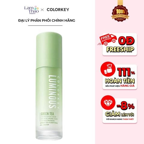  [DEAL SỐC 6.12 - 25.12 MUA HOÁ ĐƠN COLORKEY 499K TẶNG GƯƠNG + SON KEM LÌ] Gel Dưỡng Kiểm Soát Dầu Colorkey Luminous Green Tea Purifying Gel Cream 