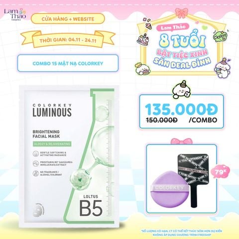  [DEAL SỐC 4.11 - 24.11 COMBO 15 MASK TẶNG BÔNG MÚT NỀN + GƯƠNG COLORKEY] Mặt Nạ Dưỡng Sáng Da Colorkey Luminous Brightening Facial Mask 