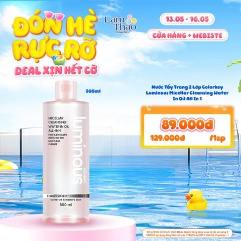  [DEAL SỐC 13.05 - 16.05 SIZE 500ML] [DUY NHẤT BIÊN HOÀ HĐ COLORKEY 459K TẶNG 01 SON COLORKEY] Nước Tẩy Trang 2 Lớp Colorkey Luminous Micellar Cleansing Water In Oil All In 1 