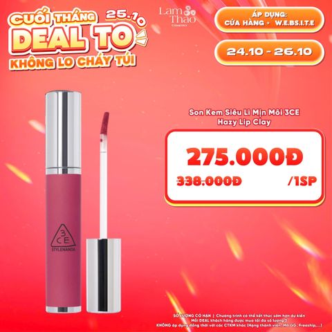  [DEAL SỐC 24.10 - 26.10] Son Kem Siêu Lì Mịn Môi 3CE Hazy Lip Clay 