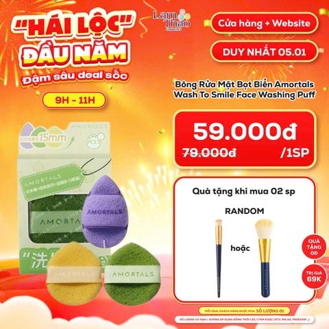  [FLASH SALE 05.01 KHUNG 9H - 11H MUA 02 TẶNG 01 CỌ AMORTALS] Bông Rửa Mặt Bọt Biển Amortals Wash To Smile Face Washing Puff 
