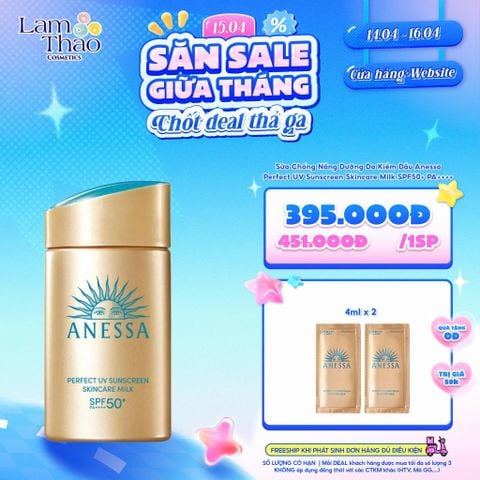  [DEAL SỐC 14.04 - 16.04 TẶNG 02 SAMPLE KCN ANESSA 4ML] Sữa Chống Nắng Dưỡng Da Kiềm Dầu Anessa Perfect UV Sunscreen Skincare Milk SPF50+ PA++++ 