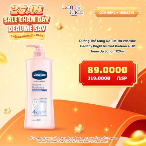 [DEAL SỐC 24.01 - 26.01 SIZE 320ML] Dưỡng Thể Sáng Da Tức Thì Vaseline Healthy Bright Instant Radiance UV Tone-Up Lotion 